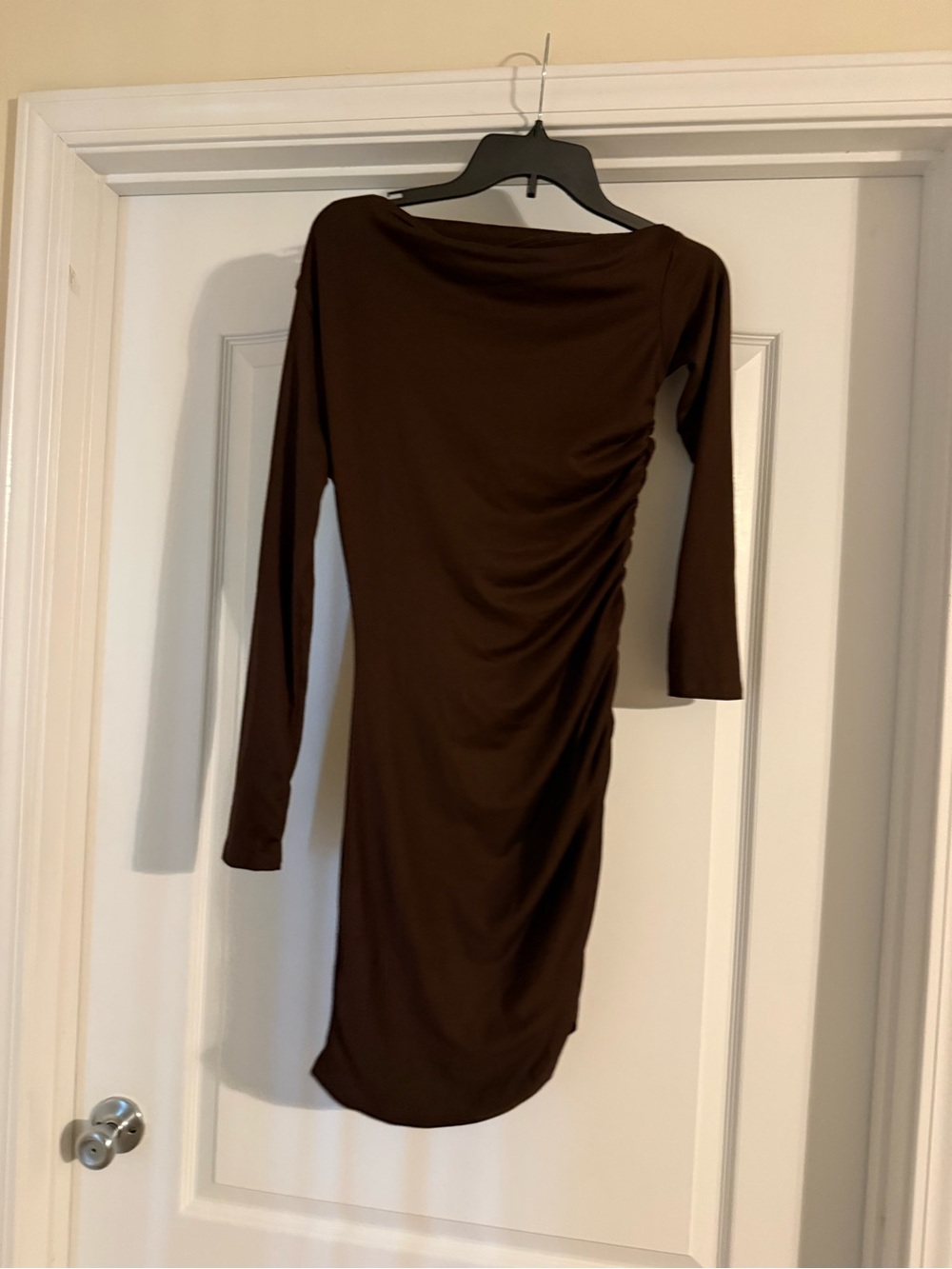SHEIN One-Shoulder Ruched Bodycon Dress in Brown